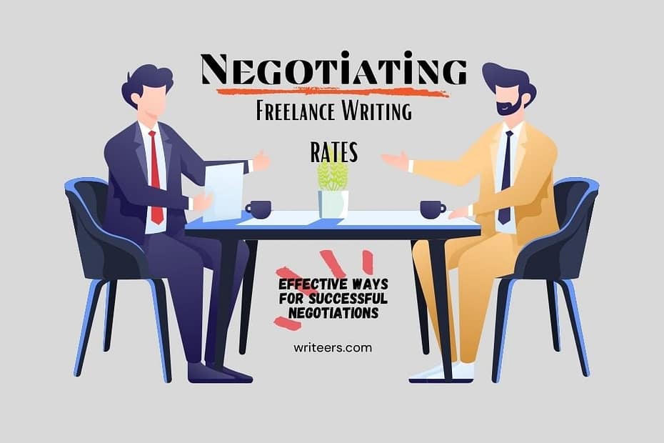 two men at a table negotiating freelance writing rate