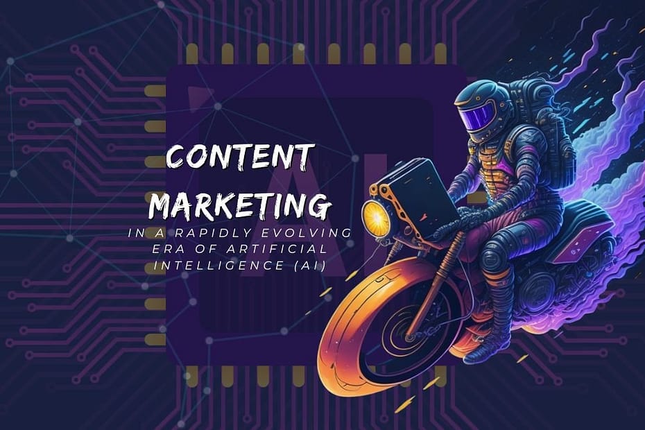 Content marketing with AI - featured image of an astronaut riding a bike